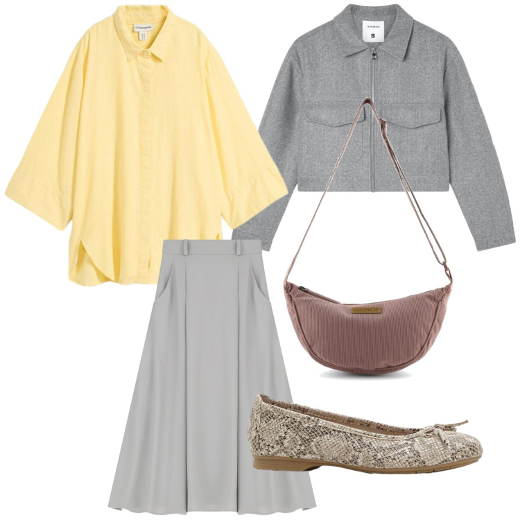 Outfit donna - La gonna midi. Stile Casual per Tutti i giorni. Abbinamento con ballerine, camicie, gonne lunghe, blazer, borse a tracolla.