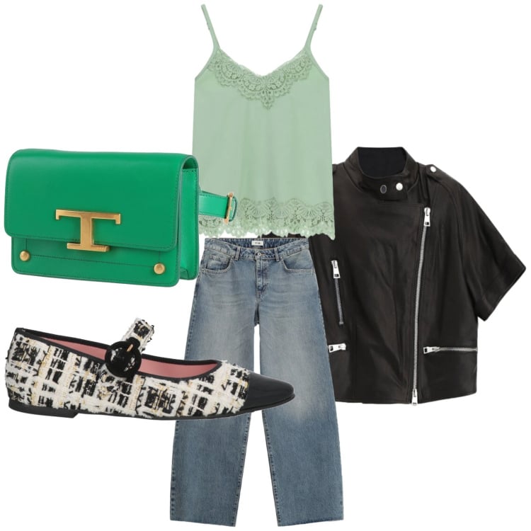 Outfit donna - Urban style. Stile Urban per Tutti i giorni. Abbinamento con marsupi, ballerine, giacche, jeans, top.