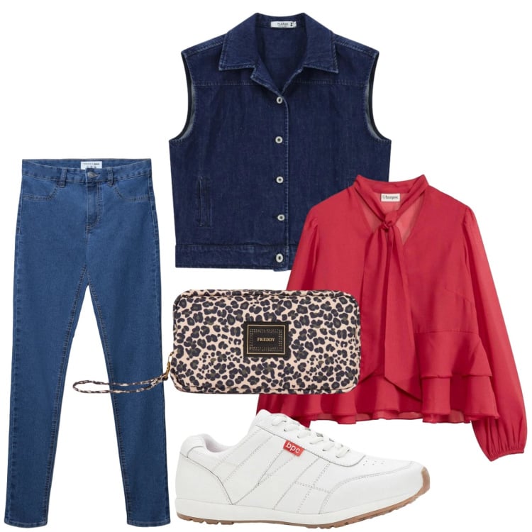 Outfit donna - Portafoglio trendy. Stile Trendy per Tutti i giorni. Abbinamento con sneakers, camicie, jeggings, gilet, valigie.