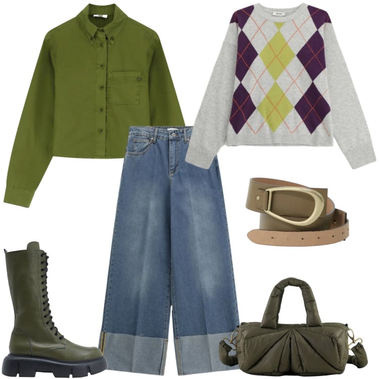 Outfit donna - Casual. Stile Casual per Tutti i giorni. Abbinamento con stivali, borse a mano, cinture, jeans, maglieria, camicie.