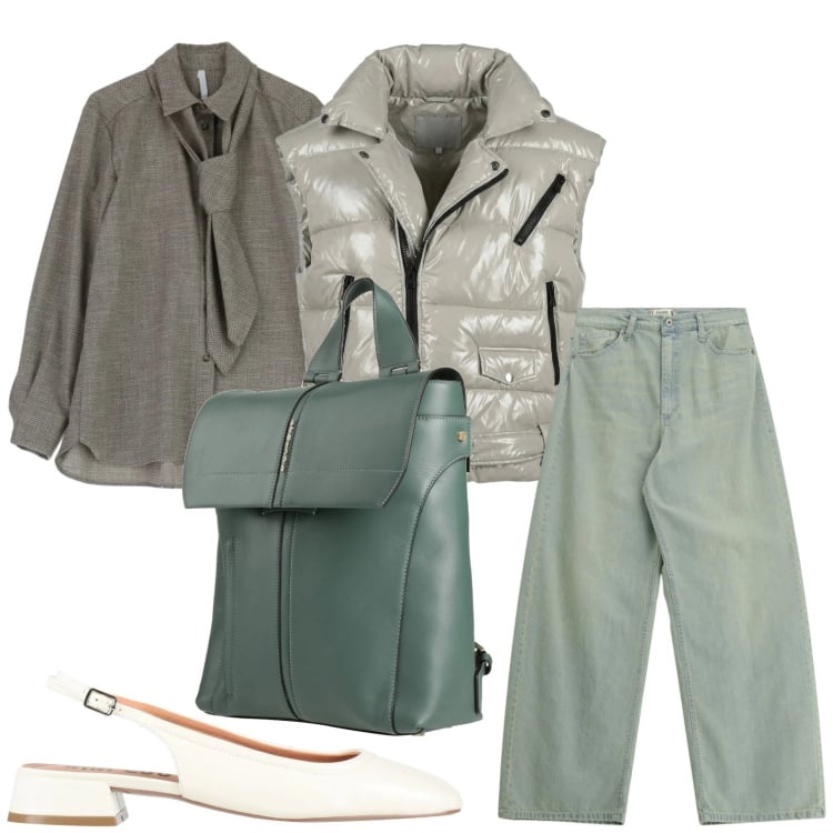 Outfit donna - Gilet passpartout. Stile Minimal per Tutti i giorni. Abbinamento con zaini, ballerine, jeans, camicie, piumini.