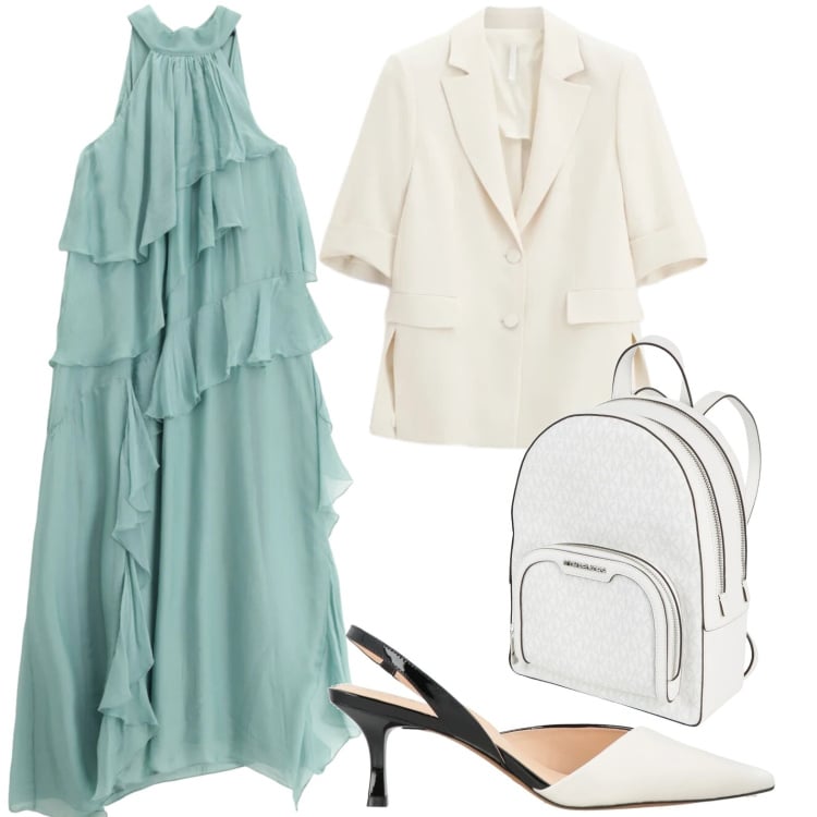 Outfit donna - Boho chic. Stile Minimal per Tutti i giorni. Abbinamento con décolleté, zaini, blazer, vestiti lunghi.