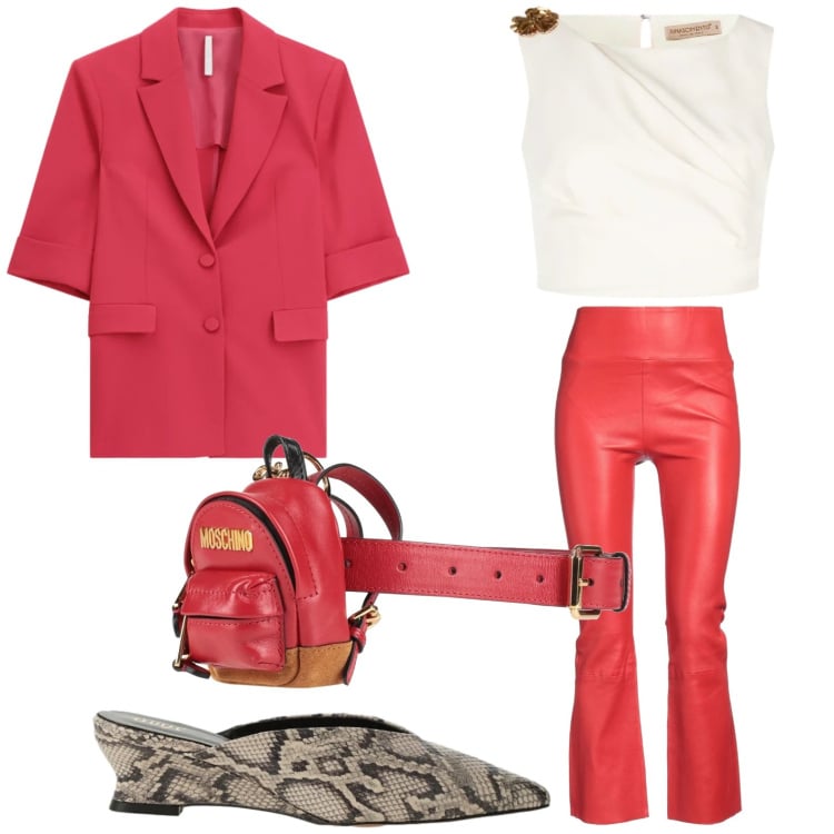 Outfit donna - Urban. Stile Minimal per Tutti i giorni. Abbinamento con leggings, marsupi, top, blazer, sabot.