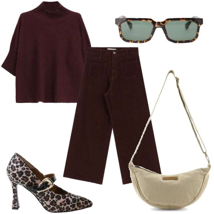 Outfit donna - Total look #2367027. Stile Trendy per Tutti i giorni. Abbinamento con occhiali da sole, maglieria, décolleté, pantaloni, borse a tracolla.