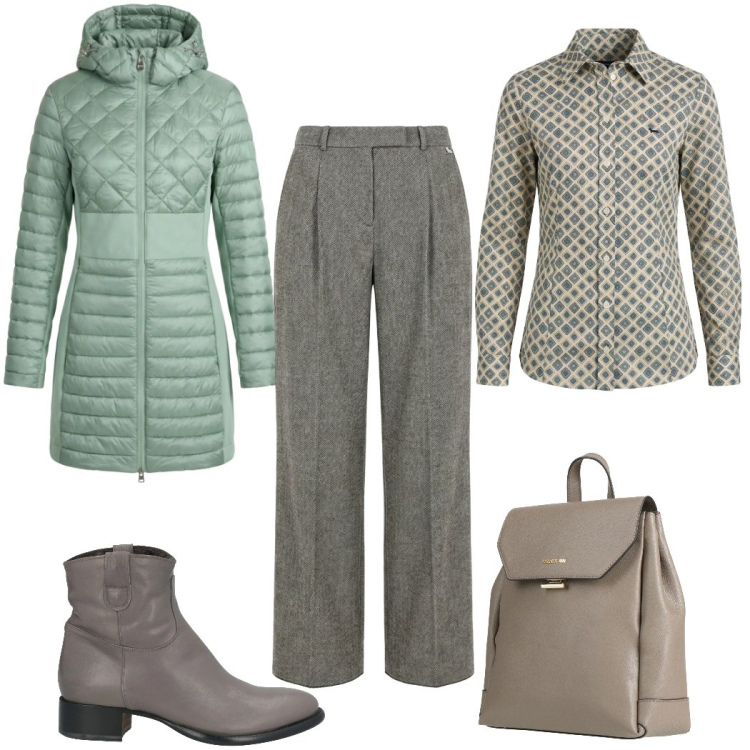 Outfit donna - Total look #2367048. Stile 70s per Tutti i giorni. Abbinamento con stivaletti, zaini, piumini, pantaloni, camicie.