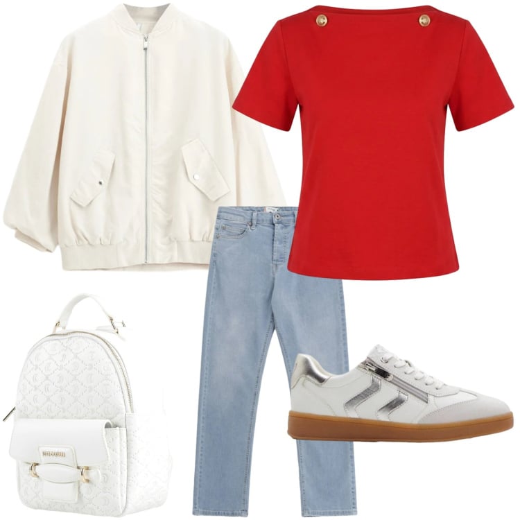 Outfit donna - I jeans intramontabili. Stile Minimal per Tutti i giorni. Abbinamento con zaini, sneakers, jeans, t-shirt, bomber.