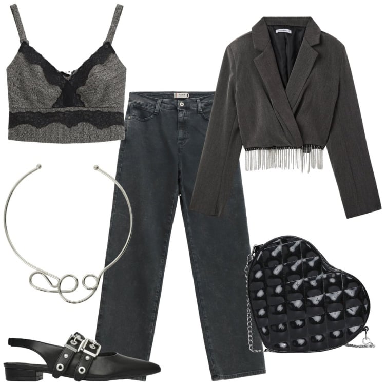 Outfit donna - Ballerine senza tempo. Stile Casual chic per Tutti i giorni. Abbinamento con jeans dritti, collane, top, ballerine, borse a tracolla, blazer.