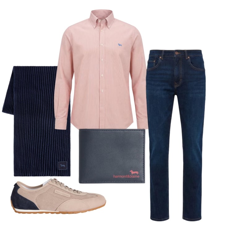 Outfit uomo - Marzo. Stile Casual per Tutti i giorni. Abbinamento con sneakers, portafogli, jeans, sciarpe, camicie.