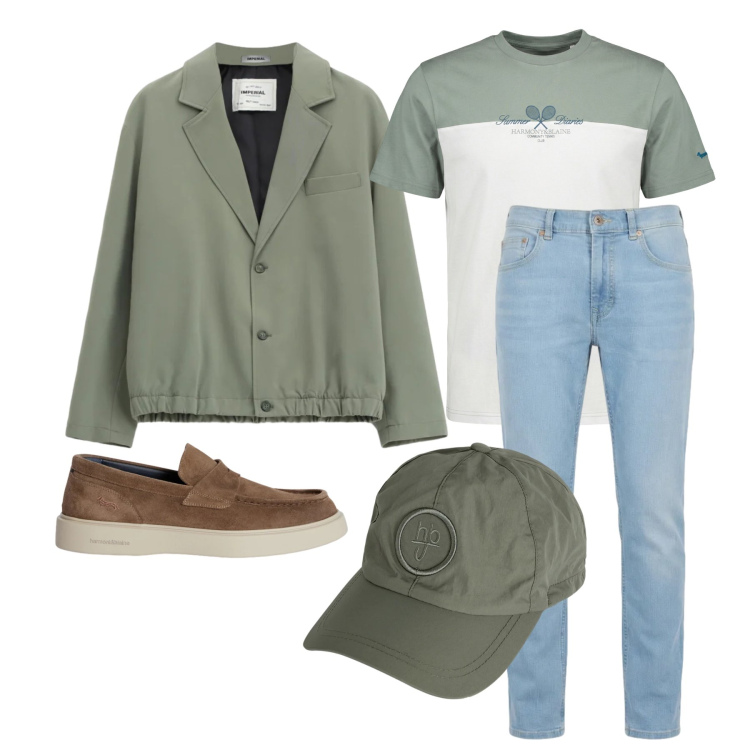 Outfit uomo - Marzo. Stile Casual per Tutti i giorni. Abbinamento con giacche, t-shirt, jeans, scarpe stringate, cappelli.