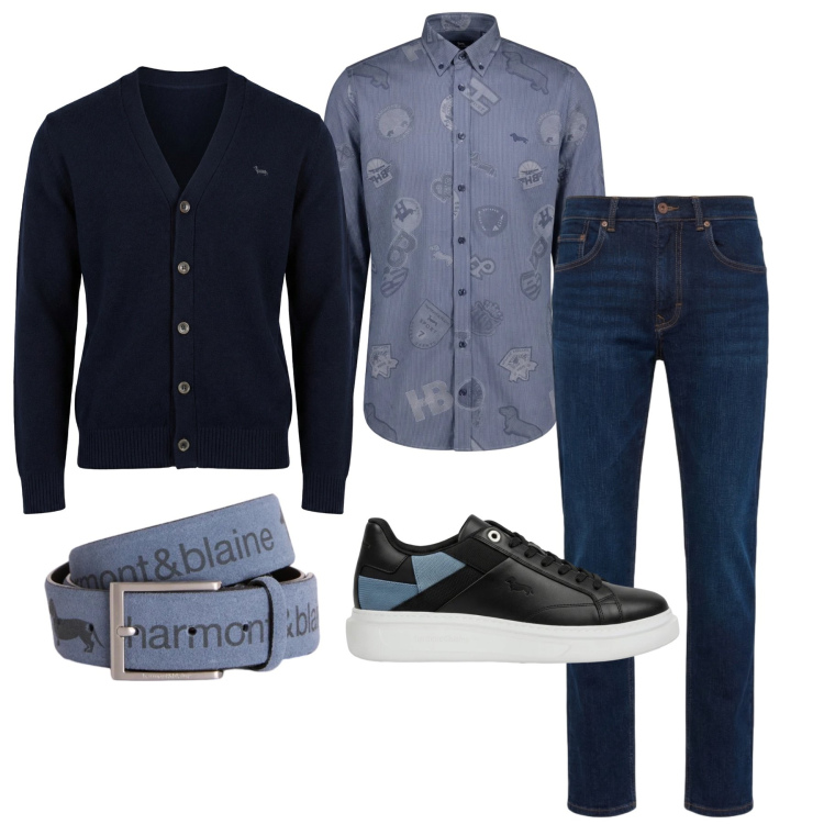 Outfit uomo - Marzo. Stile Trendy per Tutti i giorni. Abbinamento con cinture, sneakers, jeans, cardigans, camicie.