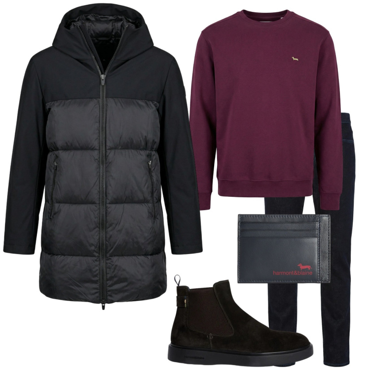 Outfit uomo - In super sconto. Stile Casual per Tutti i giorni. Abbinamento con jeans, portafogli, felpe, stivali e stivaletti, piumini.