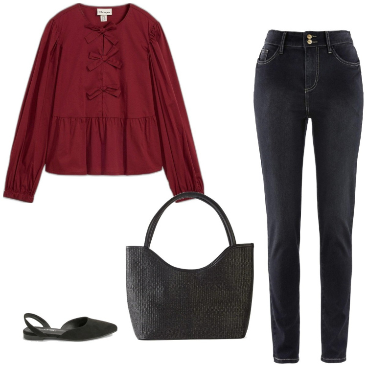 Outfit femme - Basique #1293. Style Basique pour Tous les jours. Assortir avec tuniques, sac cabas, jean slim, ballerines.