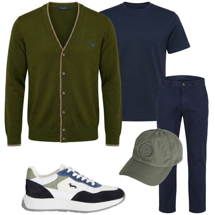 Outfit uomo - Con il cardigan. Stile Trendy per Tutti i giorni. Abbinamento con sneakers, t-shirt, pantaloni cargo, cappelli, cardigans.