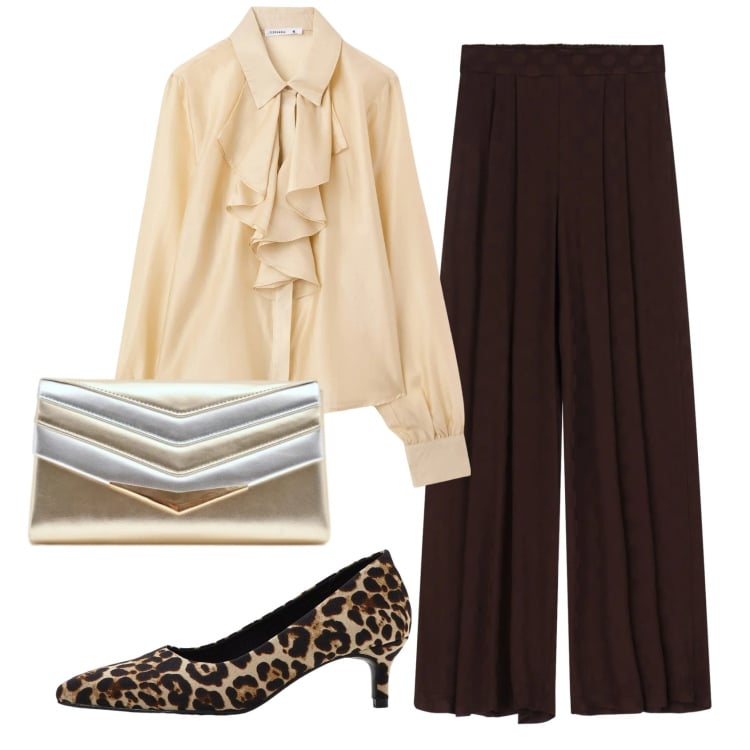 Outfit donna - Total look #2367171. Stile Trendy per Serata fuori. Abbinamento con décolleté, camicie, pochette, pantaloni a palazzo.