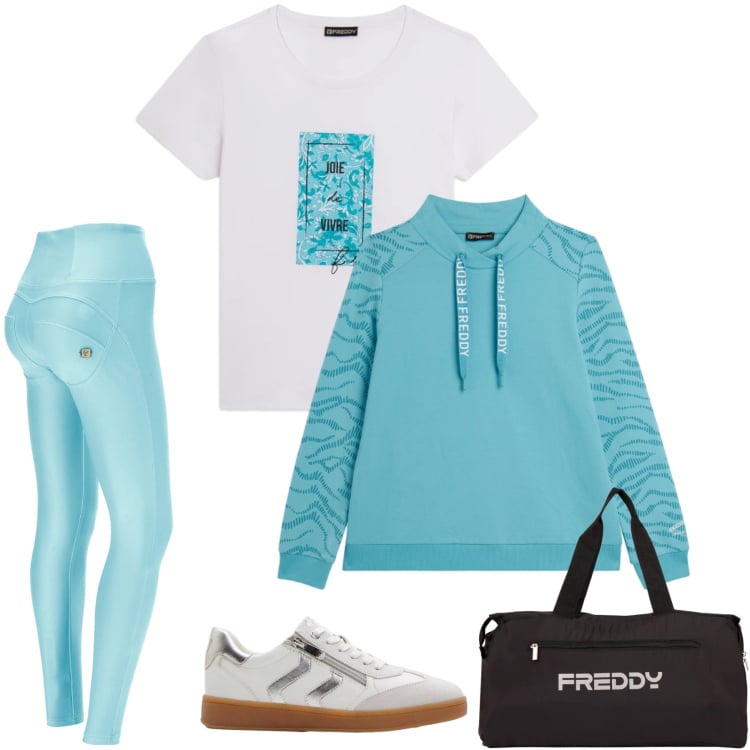 Outfit donna - Joie de Vivre. Stile Sporty chic per Sport. Abbinamento con sneakers, pantaloni skinny, t-shirt, felpe, borse sportive.