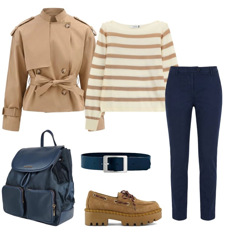 Outfit donna - Total look #2367216. Stile Casual per Tutti i giorni. Abbinamento con zaini, cinture, pantaloni, maglieria, caban, mocassini.