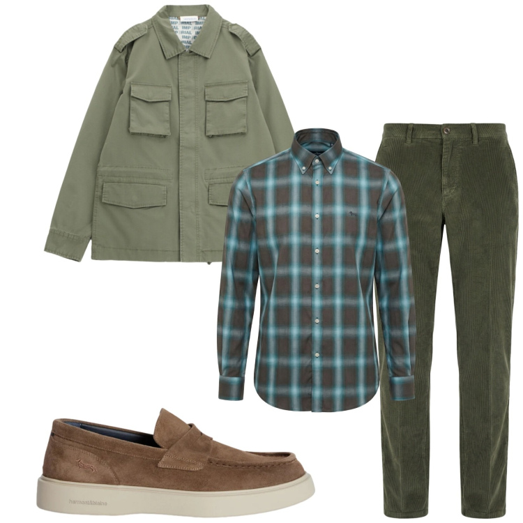 Outfit uomo - Total look #2367224. Stile Trendy per Tutti i giorni. Abbinamento con cappotti, scarpe stringate, pantaloni chino, camicie.