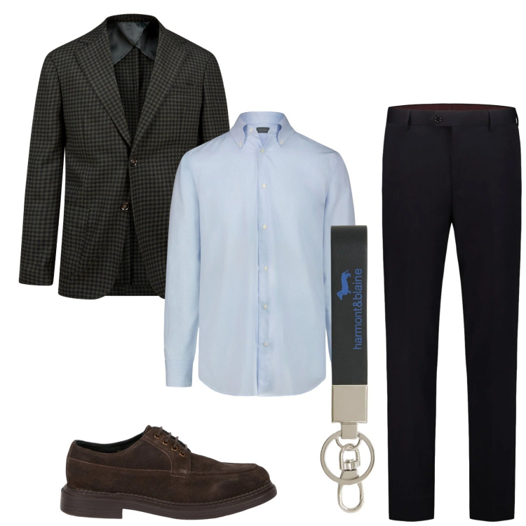 Outfit uomo - Total look #2367228. Stile Business/Elegante per Ufficio. Abbinamento con portachiavi, giacche, camicie, scarpe stringate, pantaloni.
