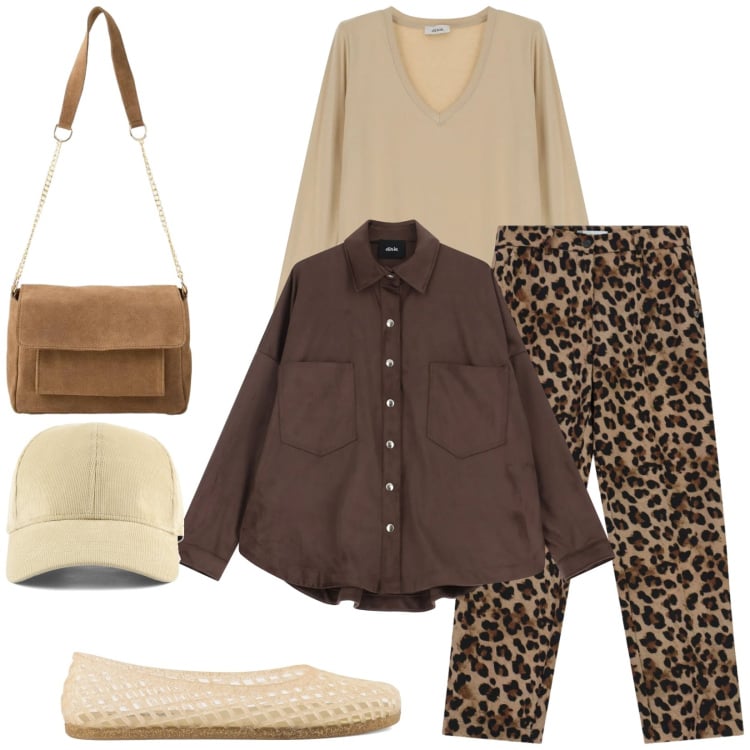 Outfit donna - Total look #2367238. Stile Casual chic per Tutti i giorni. Abbinamento con borse a tracolla, pantaloni, blazer, t-shirt, cappelli con visiera, ballerine.