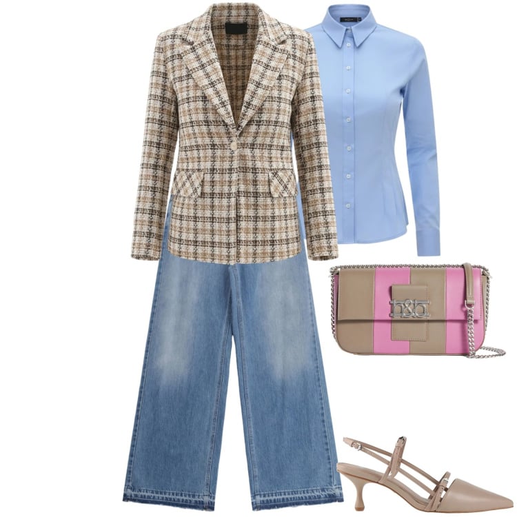 Outfit donna - Per tutte le occasioni. Stile Casual per Ufficio. Abbinamento con décolleté, borse a spalla, jeans, camicie, blazer.
