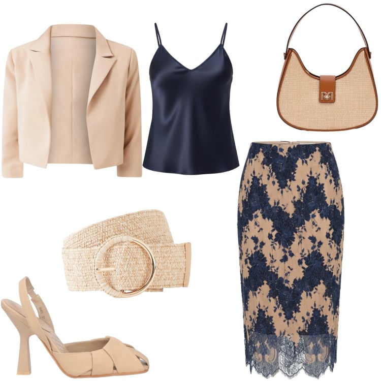 Outfit donna - Evento. Stile Casual chic per Serata fuori. Abbinamento con décolleté, cinture, blazer, canottiere, borse a spalla, gonne longuette.
