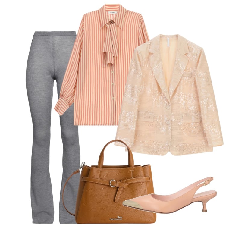 Outfit donna - Apricot mix&match. Stile Chic per Cerimonia. Abbinamento con décolleté, pantaloni, borse a mano, blazer, camicie.