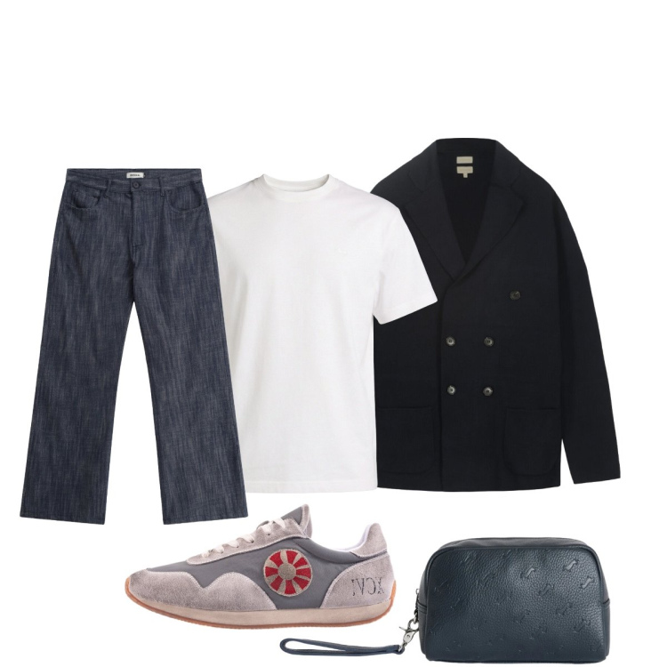 Outfit uomo - Casual con la t-shirt bianca. Stile Casual per Tutti i giorni. Abbinamento con jeans, t-shirt, borse sportive, sneakers, cardigans.