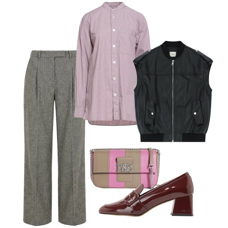 Outfit donna - Ufficio. Stile Bon Ton per Ufficio. Abbinamento con mocassini, camicie, borse a spalla, pantaloni, gilet.