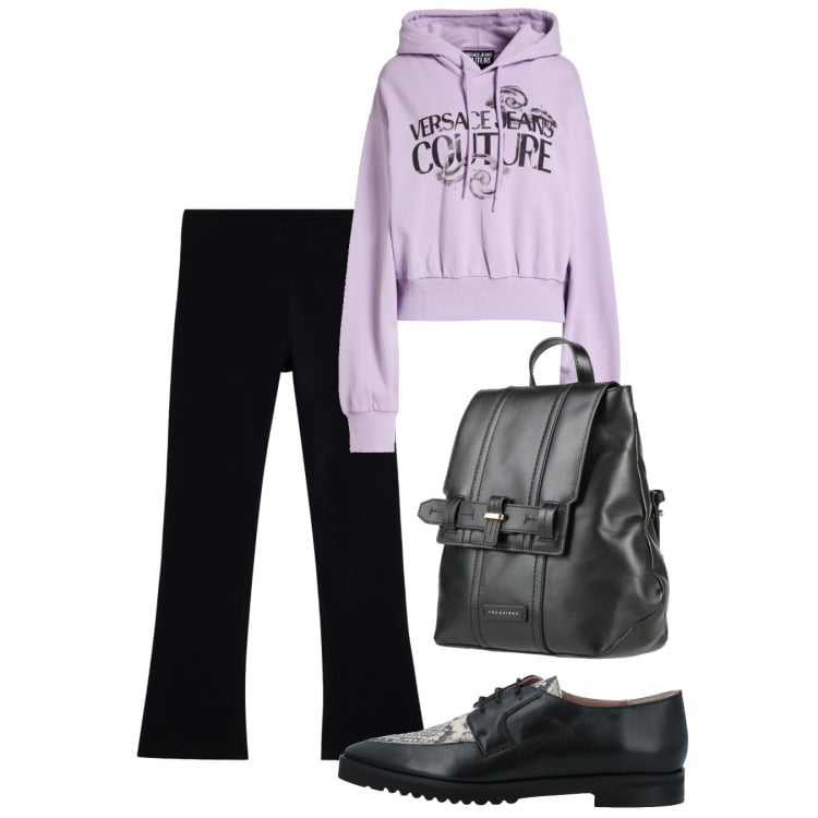 Outfit donna - Mannish casual. Stile Casual per Tutti i giorni. Abbinamento con felpe, scarpe stringate, zaini, leggings.