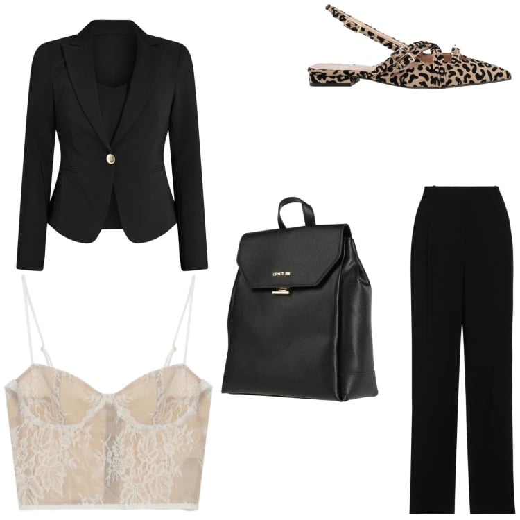 Outfit donna - Le ballerine animal print. Stile Chic per Ufficio. Abbinamento con pantaloni, zaini, ballerine, blazer, canottiere.