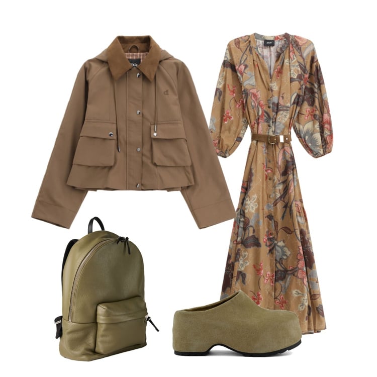 Outfit donna - Total look #2367398. Stile Vintage retrò per Tutti i giorni. Abbinamento con zaini, parka, vestiti lunghi, zoccoli.