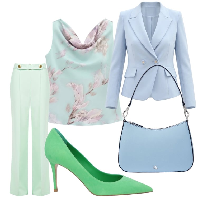 Outfit donna - Total look #2367439. Stile Chic per Serata fuori. Abbinamento con décolleté, top, blazer, pantaloni, borse a spalla.
