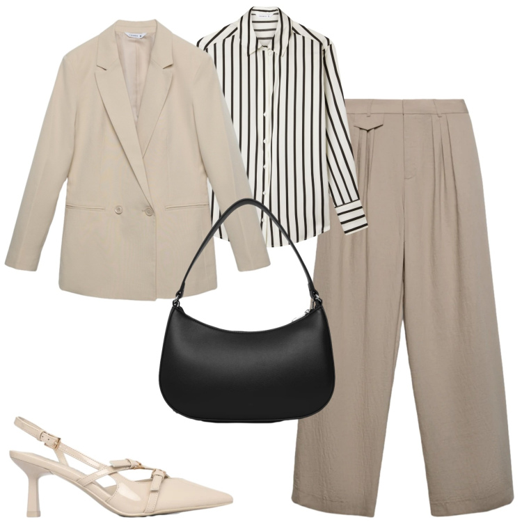 Outfit donna - City. Stile Urban per Tutti i giorni. Abbinamento con blazer, pantaloni, camicie, décolleté, borse a tracolla.