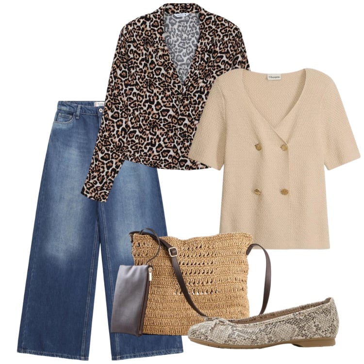 Outfit donna - A spasso con leo. Stile Casual chic per Tutti i giorni. Abbinamento con borse a tracolla, ballerine, cardigans, jeans, camicie.