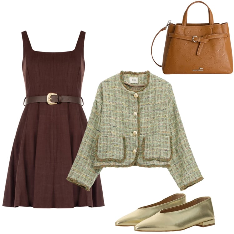 Outfit donna - Il ritorno delle ballerine. Stile Casual chic per Tutti i giorni. Abbinamento con borse a mano, vestiti corti, blazer, ballerine.