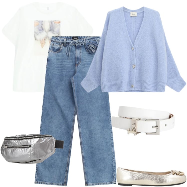 Outfit donna - Il ritorno delle ballerine. Stile Basic per Tutti i giorni. Abbinamento con ballerine, marsupi, cinture, t-shirt, cardigans, jeans.