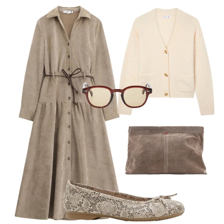 Outfit donna - Ballerine. Stile Bon Ton per Tutti i giorni. Abbinamento con ballerine, cardigans, vestiti lunghi, occhiali da sole, pochette.
