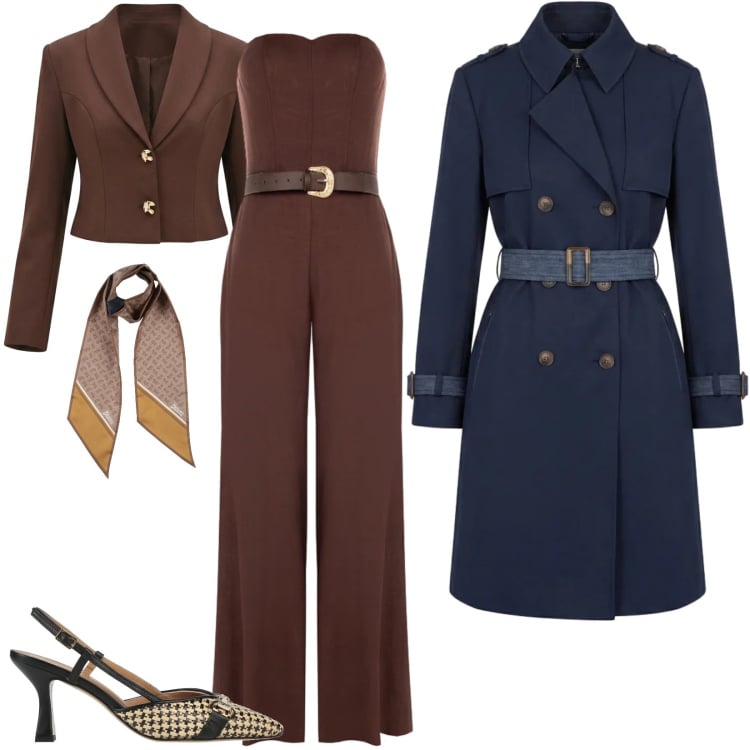 Outfit donna - Jumpsuit senza spalline. Stile Casual chic per Tutti i giorni. Abbinamento con décolleté, sciarpe, trench, tute, blazer.