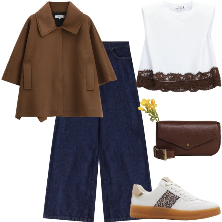 Outfit donna - Dettagli particolari. Stile Casual per Scuola/Università. Abbinamento con sneakers, top, cappotti, borse a tracolla, jeans.