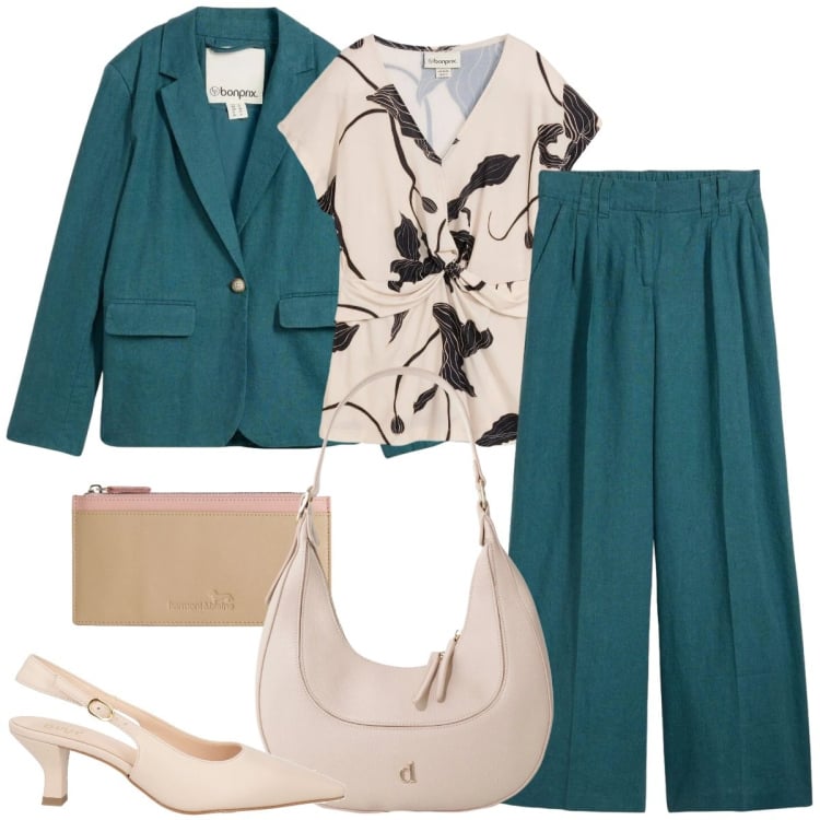 Outfit donna - Total look #2367506. Stile Mannish per Ufficio. Abbinamento con décolleté, bluse, pantaloni, blazer, portafogli, borse a tracolla.