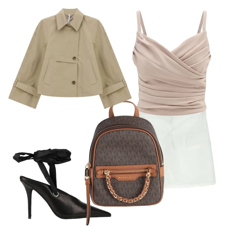 Outfit donna - Ape alla Terrazza in duomo. Stile Glamour per Tutti i giorni. Abbinamento con zaini, décolleté, canottiere, shorts, trench.