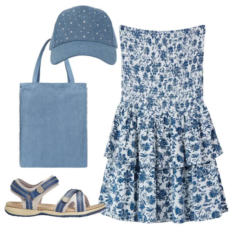 Outfit donna - Total look #2367523. Stile Romantica per Mare. Abbinamento con sandali, cappelli, borse tote, vestiti corti.