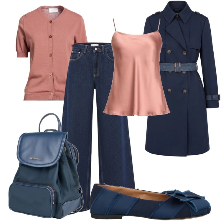Outfit donna - Sfilacciate. Stile Casual chic per Ufficio. Abbinamento con cardigans, zaini, top, ballerine, trench, jeans.