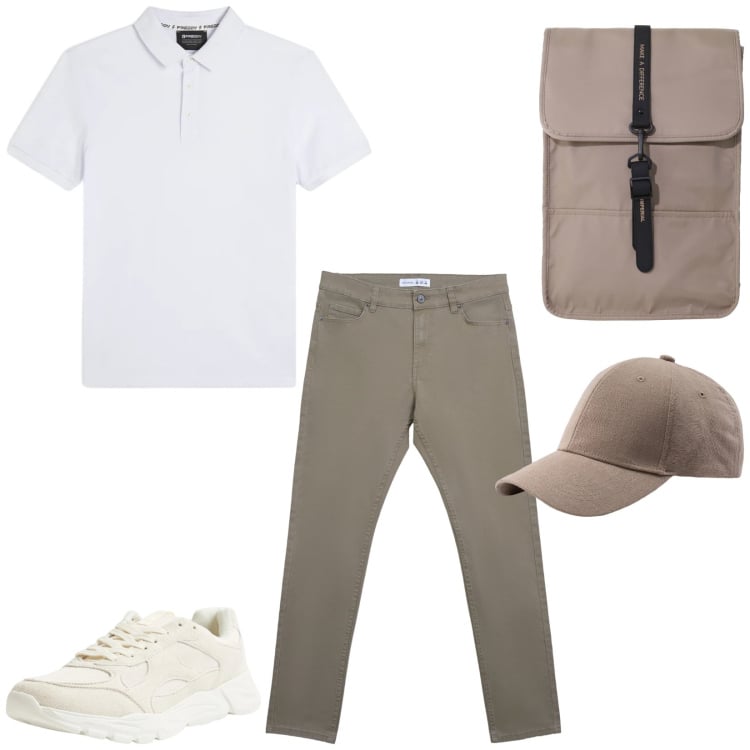Outfit uomo - Total look #2367567. Stile Casual per Tutti i giorni. Abbinamento con borse sportive, polo, cappelli con visiera, pantaloni skinny, sneakers.