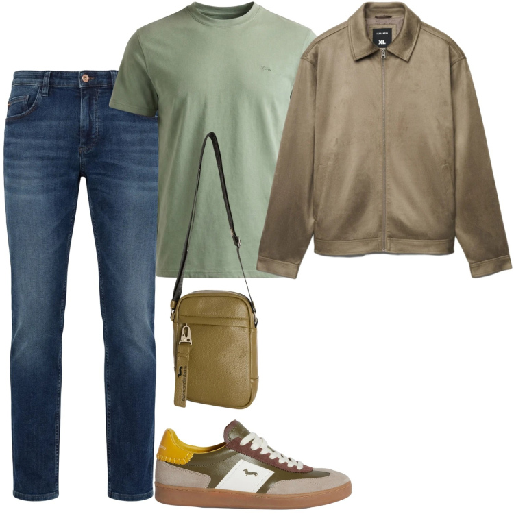 Outfit uomo - La giacca primaverile. Stile Casual per Tutti i giorni. Abbinamento con giacche, borse sportive, t-shirt, sneakers, jeans.
