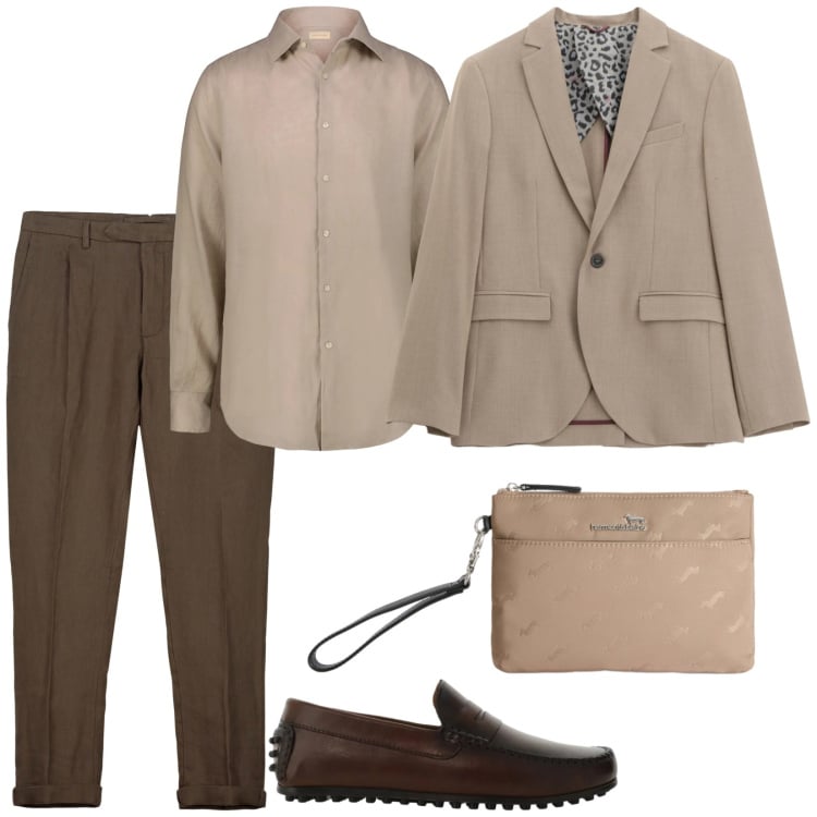 Outfit uomo - Tonalità terrose. Stile Casual per Tutti i giorni. Abbinamento con borse sportive, scarpe stringate, giacche, camicie, pantaloni.
