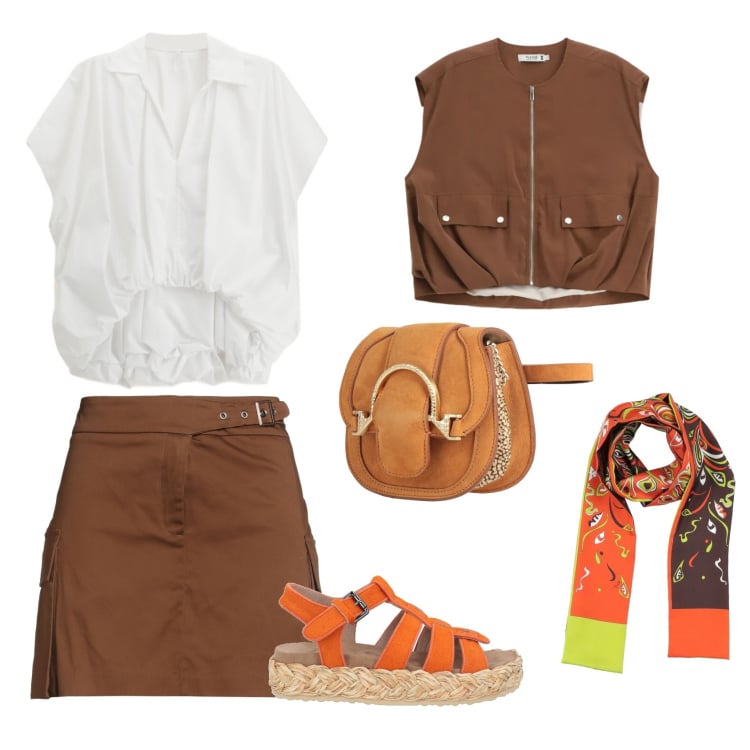 Outfit donna - Aperitivo di primavera. per Serata fuori. Abbinamento con marsupi, espadrillas, minigonne, sciarpe, gilet, camicie a manica corta.