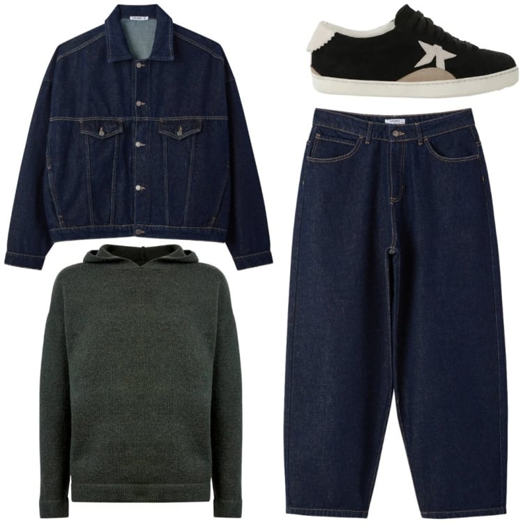 Outfit uomo - Sebastiano: quinta liceo. Stile Urban per Tutti i giorni. Abbinamento con sneakers, maglieria, cappotti, jeans.