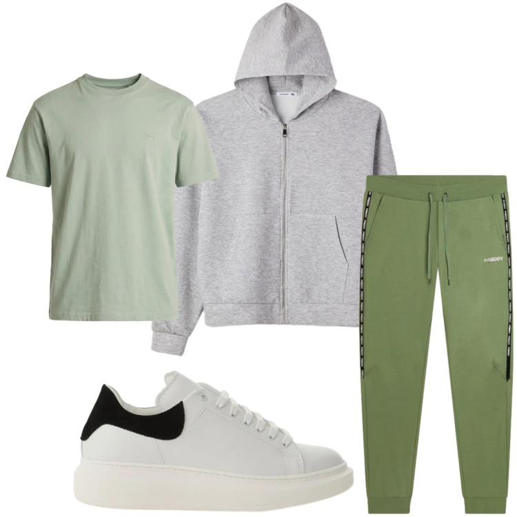 Outfit uomo - Sportivo. Stile Trendy per Tutti i giorni. Abbinamento con t-shirt, sneakers, pantaloni sportivi, felpe con cappuccio.