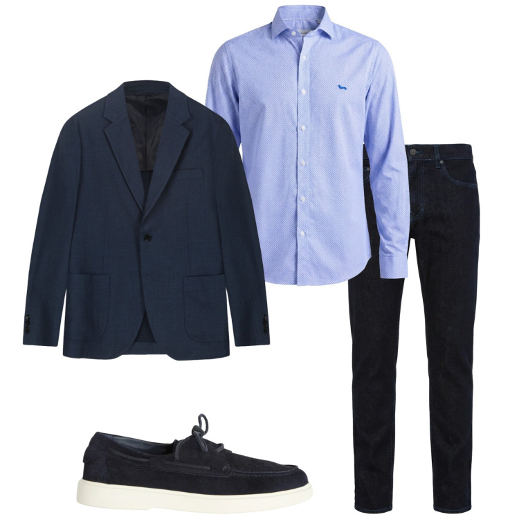 Outfit uomo - Stile Smart casual. Stile Casual per Serata speciale. Abbinamento con jeans, scarpe stringate, camicie, giacche.